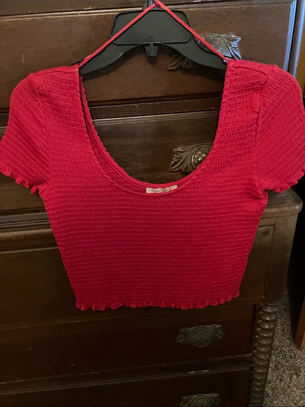 Evolutionary Red Smocked Scoop Neck Crop Top